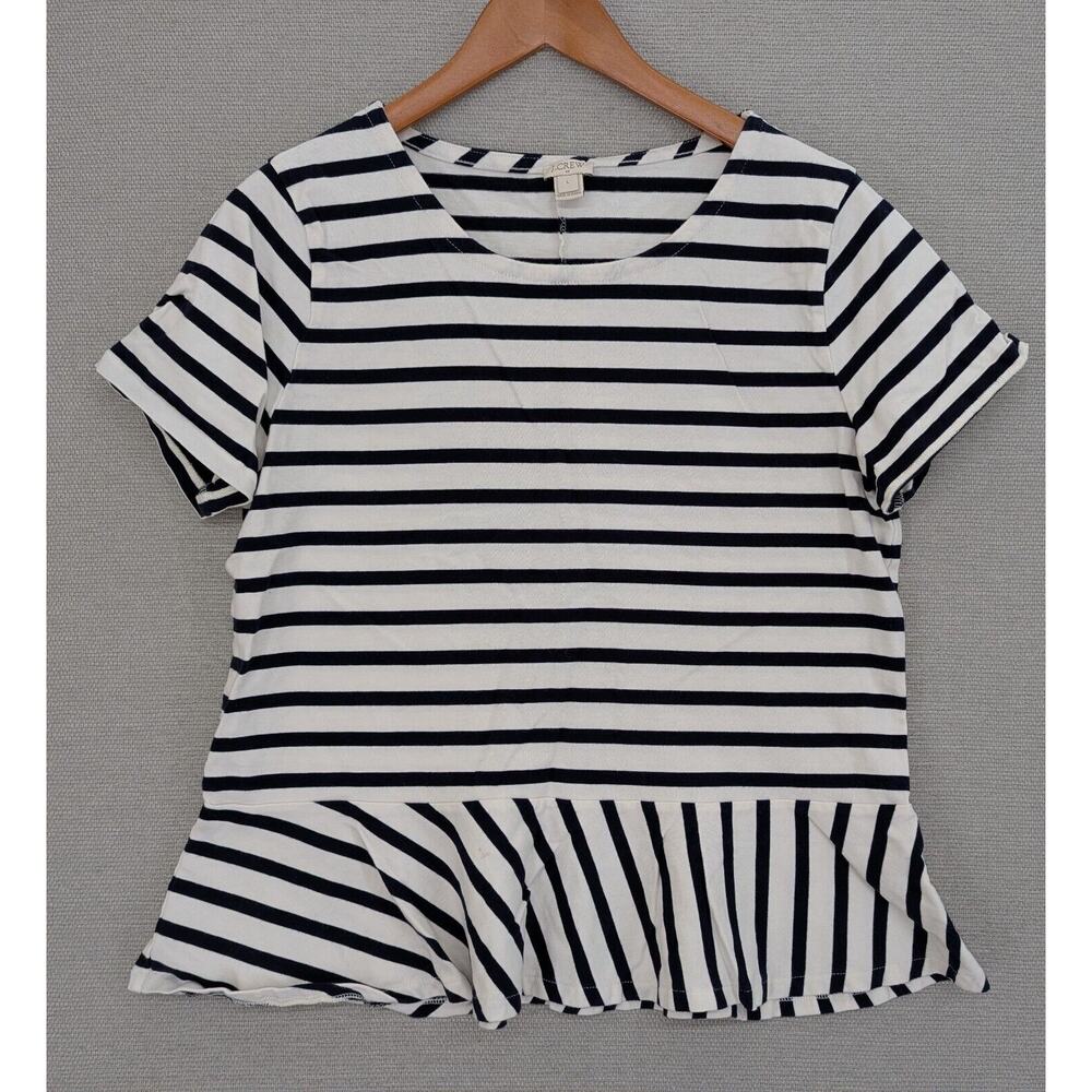 J. Crew Top Size Large Blue White Striped Peplum Nautical -0325D111